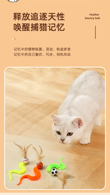 Cat Toy Camphor Wood Pet Debug Ball Feather Fun Cat Stick Caterpillar Self Hi Cat Toy Pet Toy