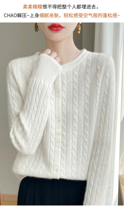 Spring and Autumn Round Neck Sweater Women's 2025 New Single-Breasted Jacket Solid Color Twist Cardigan Western Style Sweater Outerwear