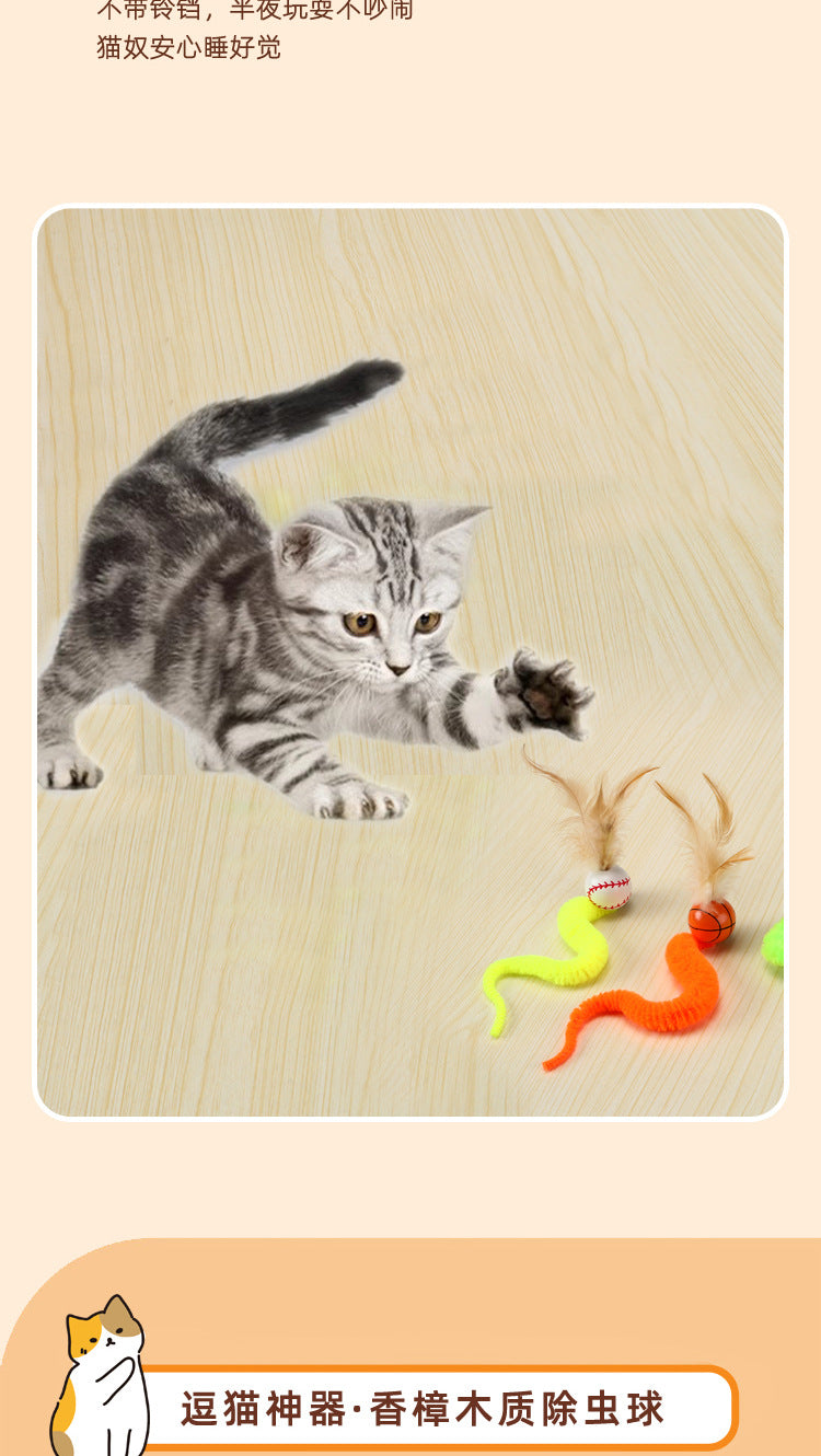Cat Toy Camphor Wood Pet Debug Ball Feather Fun Cat Stick Caterpillar Self Hi Cat Toy Pet Toy