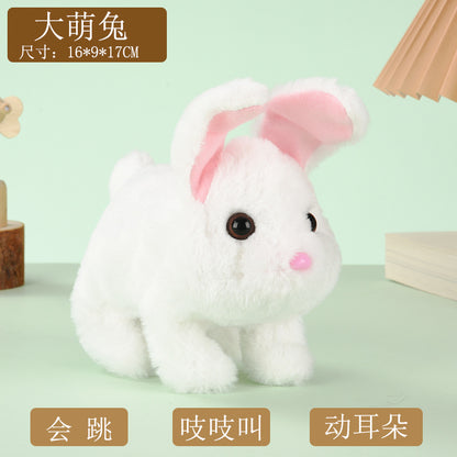 1 Electric Stuffed Rabbit Simulation Pet Can Walk, Bark, Moving Mouth and Shaking Ears Big Cute Rabbit Pet Toy