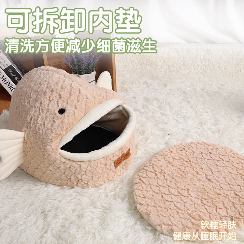 Amazon Cat Nest Autumn and Winter Warm Drilled Hole Dog Nest Pet Cage Sponge Striped Pet Nest Semi-closed Cross-border Exclusive