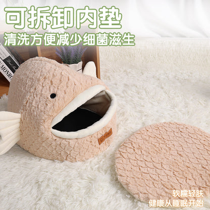 Amazon Cat Nest Autumn and Winter Warm Drilled Hole Dog Nest Pet Cage Sponge Striped Pet Nest Semi-closed Cross-border Exclusive