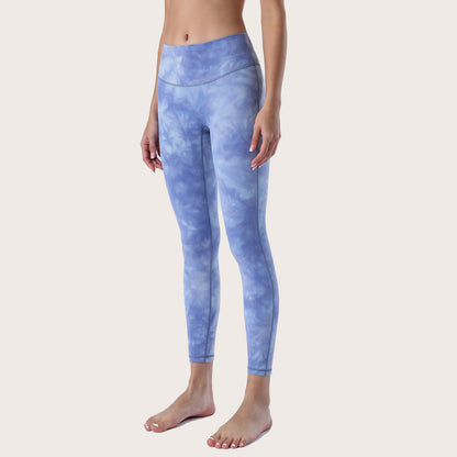 2023 Spring and Summer New Naked Yoga Pants Women's No Embarrassment Line High Waist Hip-lift Tie-dye Yoga Fitness Cropped Pants