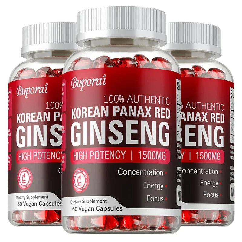 Korean Red Panax Ginseng Capsules - Supports Overall Health & Performance, Improves Mental Focus and Vitality, and Boosts Energy