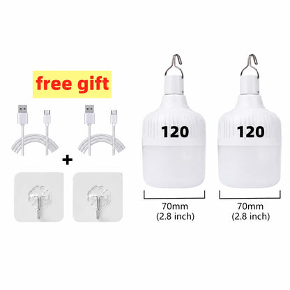 Portable Outdoor BBQ Camping Lights USB Rechargeable Lamp LED Emergency Bulb Hook High Power Tents Lantern Night Lights Bulb