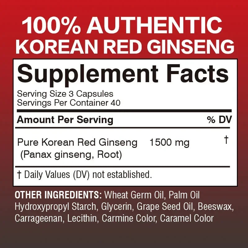 Korean Red Panax Ginseng Capsules - Supports Overall Health & Performance, Improves Mental Focus and Vitality, and Boosts Energy