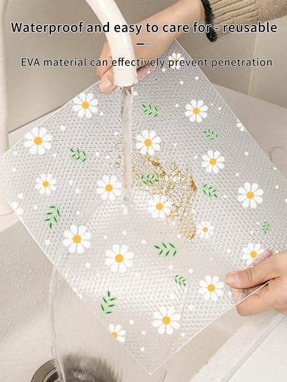 Daisy Flower Kitchen Cabinet Mat Reusable Drawer Mat Kitchen Dining Table Mat Insulation Mat Waterproof Moisture-proofDrawer Mat