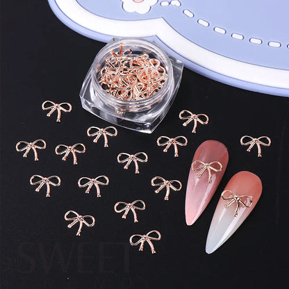 3 Bottle Boxed Nail Accessories Gold Silver Rose Gold Hollow Metal Bow Classic Bow Decoration Girls Square Bottle Metal Bow 2026
