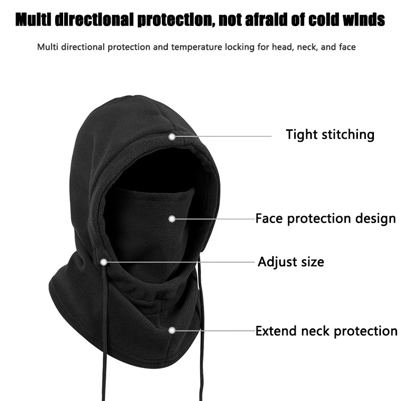 Unisex Warm Fleece Balaclava Winter Thermal Face Mask Neck Hooded Cap for Outdoor Sports Windproof Scarf Ski Head Cover Beanies