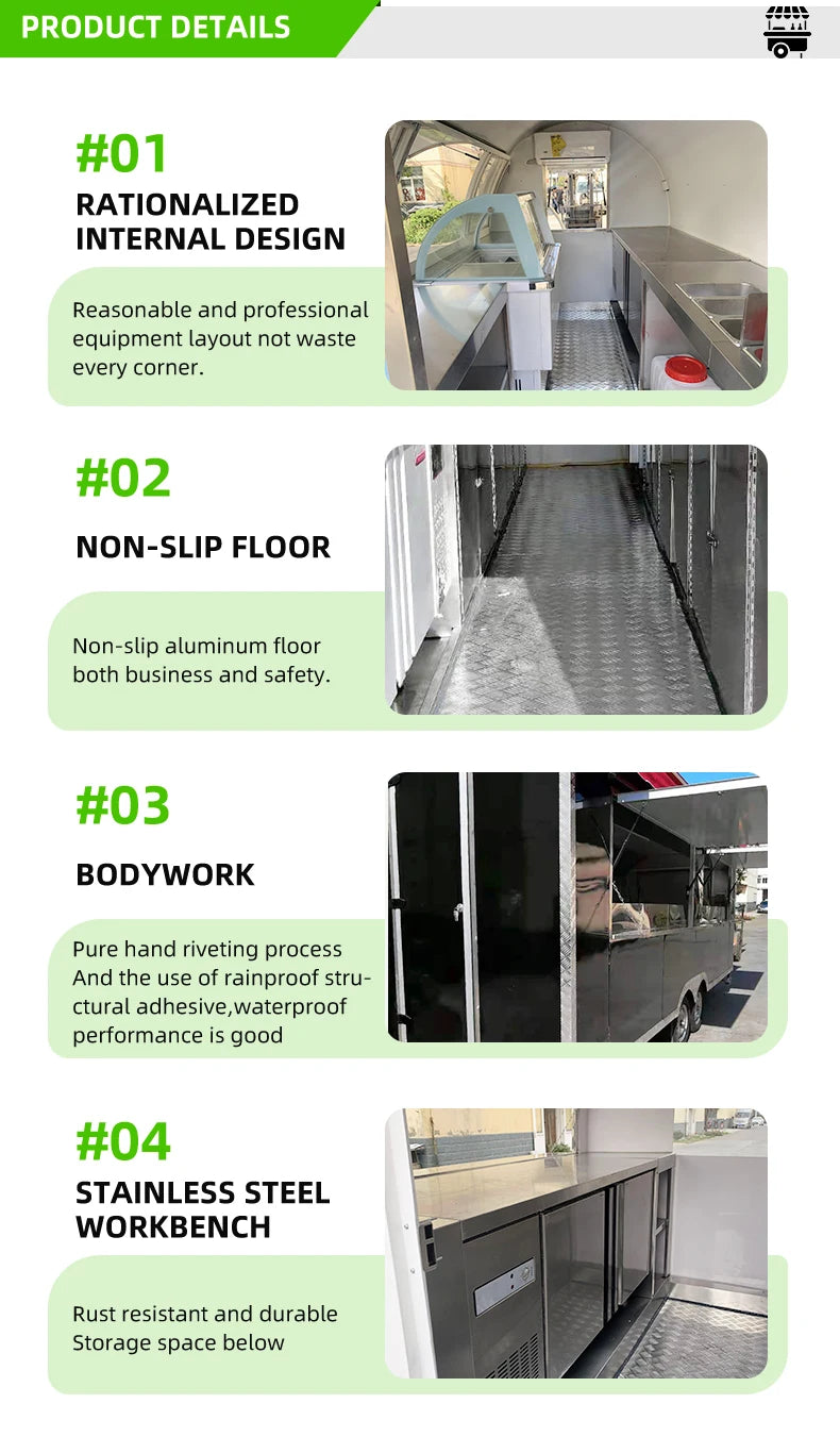 Mobile Restaurant Food Cart Truck Catering Trailer Food Truck Vintage Mobile Food Carts Dining Car Equipment with Full Kitchen