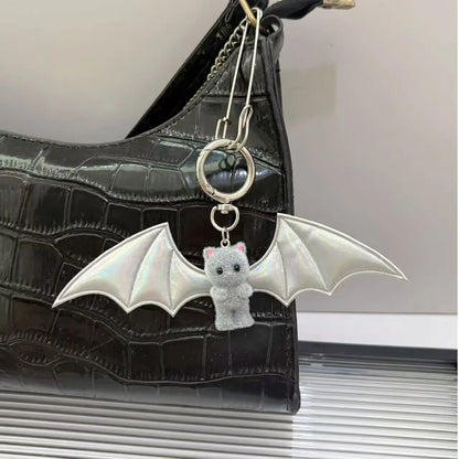 Cross border Sweet Cool Hot Girl Little Bear Wings KeychainBlack and WhiteBat BagPendant MobilePhoneHanger Halloween Accessories