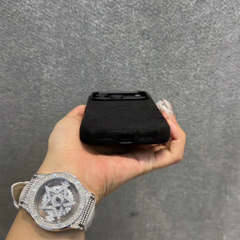 Magnetic Flannel Fabric for Magsafe Phone Case For iPhone 18Pro Max 17 16 15 Pro 13 14 Wireless Charging Alloy Lens Bumper Cover