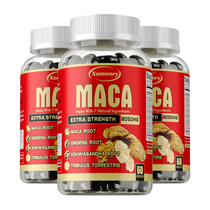 Maca Root Capsules - with Ginseng & Ashwagandha, to Support Energy, Endurance and Performance, Muscle Mass Improve
