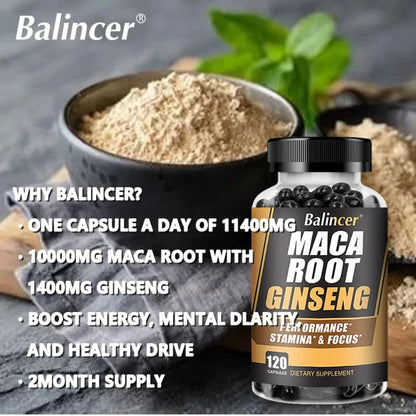 Maca + Ginseng Capsules - Supports Immune Health, Improves Mood, and Boosts Energy, 120 Capsules