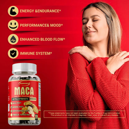 Maca Root Capsules - with Ginseng & Ashwagandha, to Support Energy, Endurance and Performance, Muscle Mass Improve