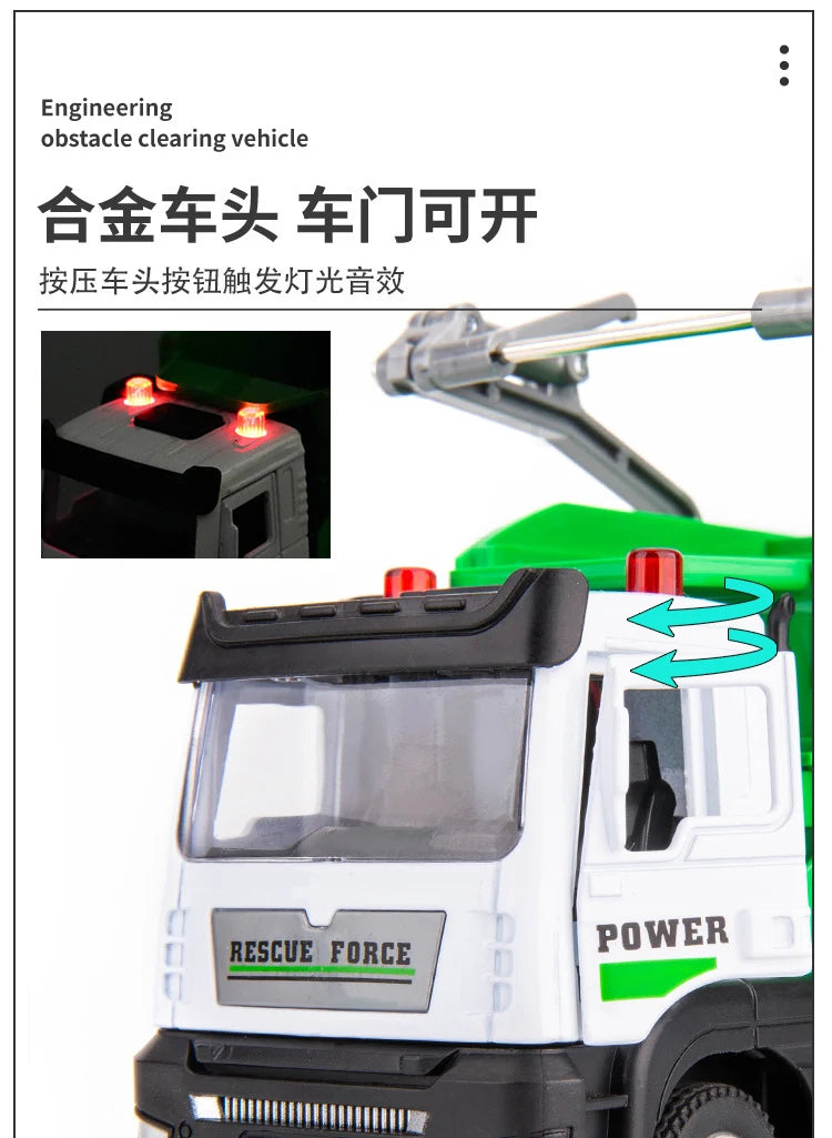1/32 Garbage Collection Truck Car Model City Garbage Sorting Sanitation Clearing Vehicle Car Model Sound and Light Kids Toy Gift