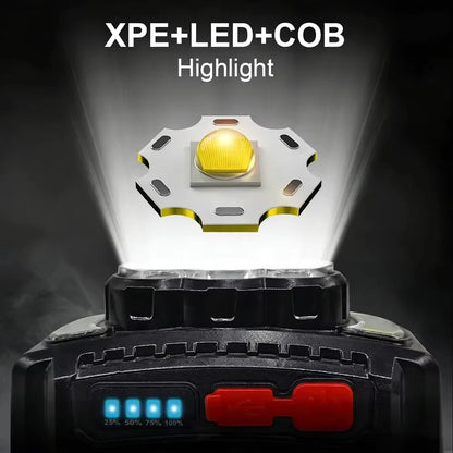 70g Ultra Light Headlamp 7 Modes XPE+LED+COB Red Light 0°-180° Adjustable Type-C Rechargeable Waterproof 2026 Upgrade