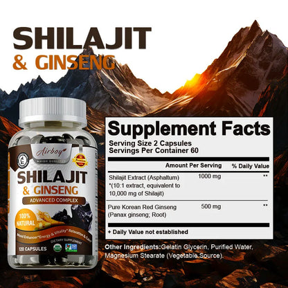 Shilajit & Ginseng - Energy & Vitality Support, Improve Mental Clarity, Immune Support, Increase Endurance, Muscle Growth