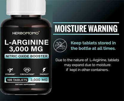 L Arginine 3000mg Tablets Maximum Dose L-Arginine Nitric Oxide Supplement for Supporting Energy - Nitric Oxide Booster