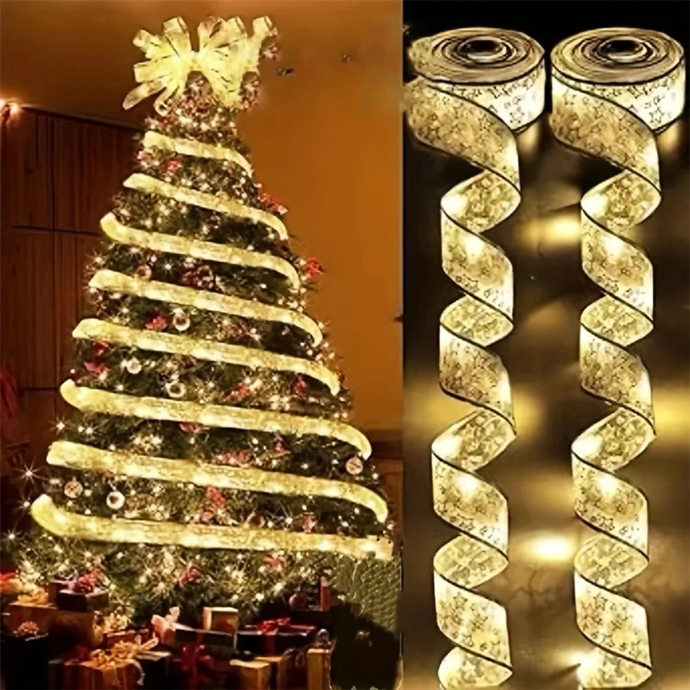 Indoor String Lights Battery Operated Christmas Ribbon with Lights Christmas Tree Accessories Decoration for Christmas New Year