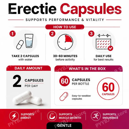 Docteat L-Arginine Ginseng Maca Capsules for Men, Energy Endurance Muscle Growth & Recovery Support, Gentle, 60 Capsules