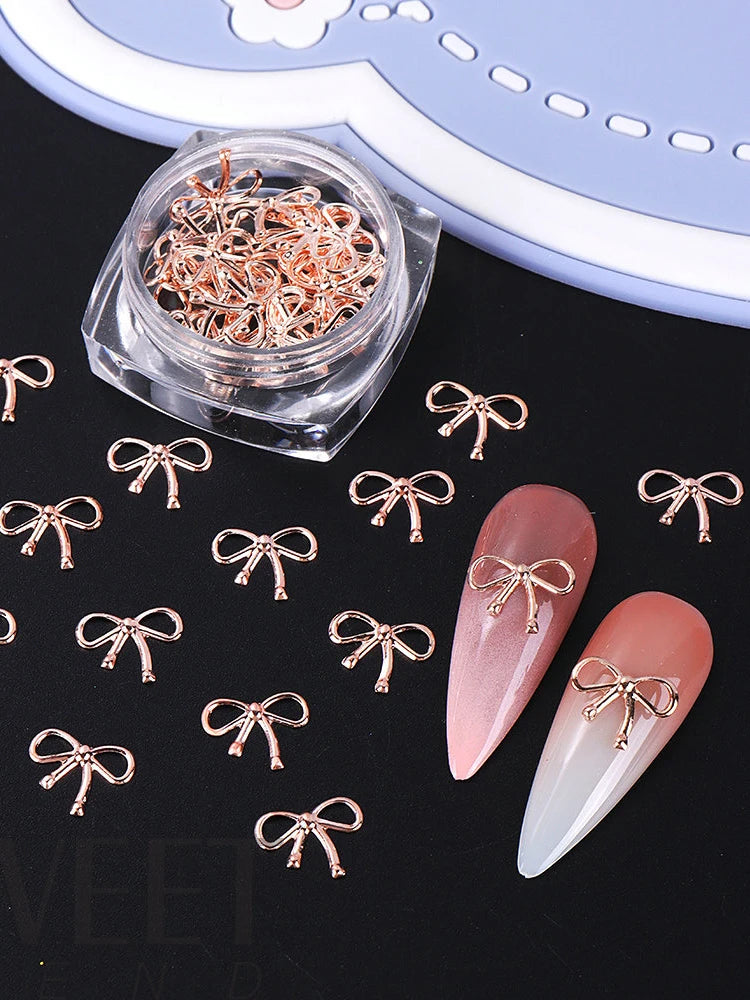 3 Bottle Boxed Nail Accessories Gold Silver Rose Gold Hollow Metal Bow Classic Bow Decoration Girls Square Bottle Metal Bow 2026