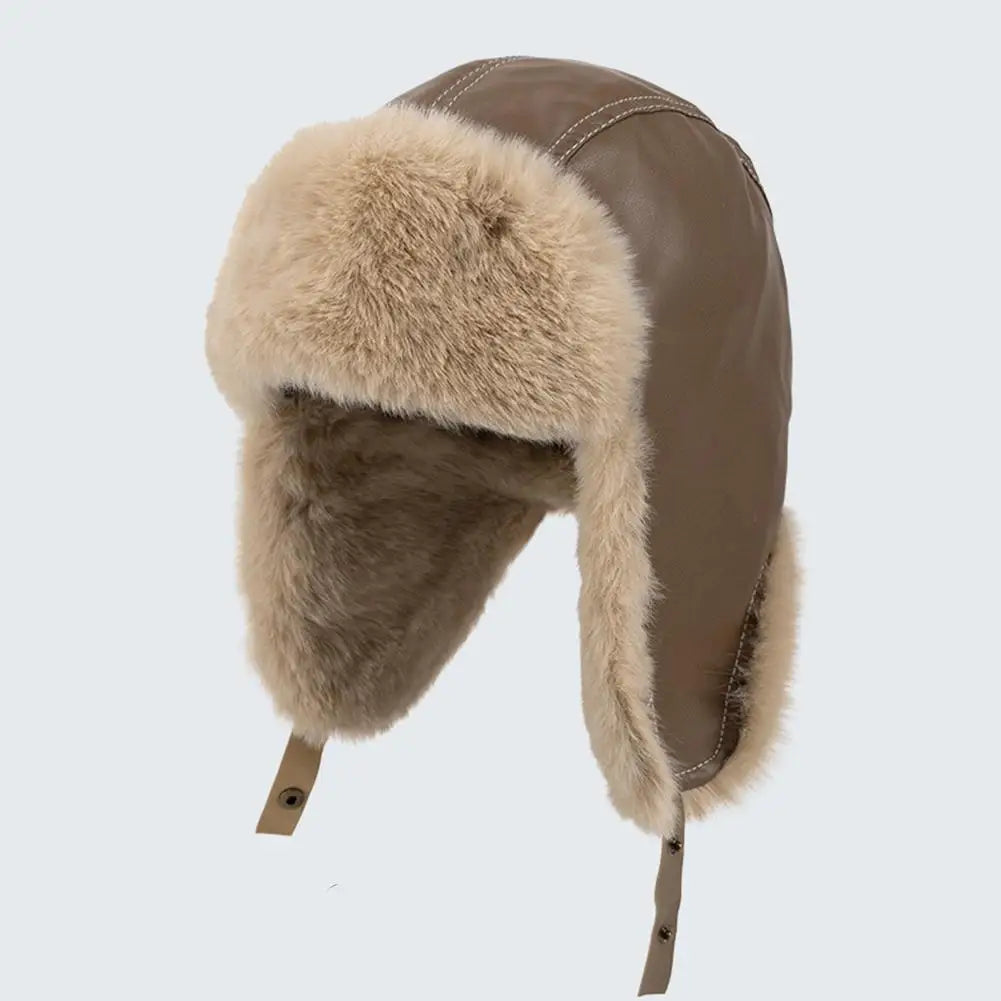 Leather Hat Winter Waterproof Thicken Earmuffs Warm Russian Ski Hat Windproof Cold Flat Cap For Elder Men Women Essential Winter