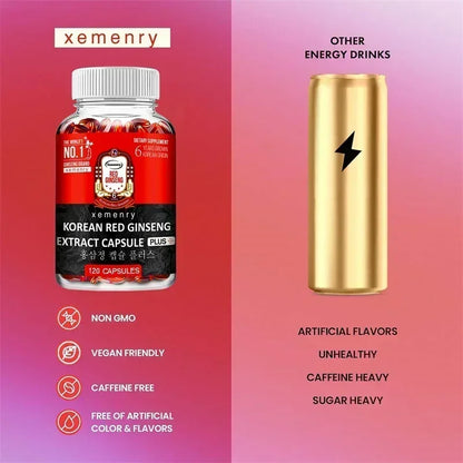 Korean Red Ginseng Supplement - Supports Brain Function and Immune Health, Boosts Energy Production, Relieves Stress, Non-GMO