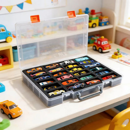 Car Model Storage Box, Matchbox Alloy Car Transparent Display Case, Toy Car Organizer, Partitioned Box for Collectibles