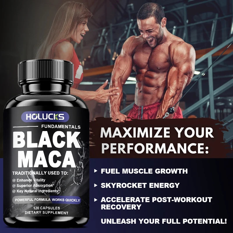 Natural Men Maca Supplement, with Black Maca Extract & Black Pepper, Support Hormone Balance & Masculine Drive, Immune