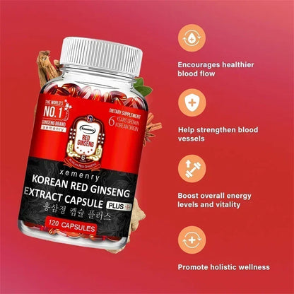 Korean Red Ginseng Supplement - Supports Brain Function and Immune Health, Boosts Energy Production, Relieves Stress, Non-GMO