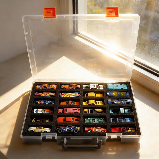 Car Model Storage Box, Matchbox Alloy Car Transparent Display Case, Toy Car Organizer, Partitioned Box for Collectibles