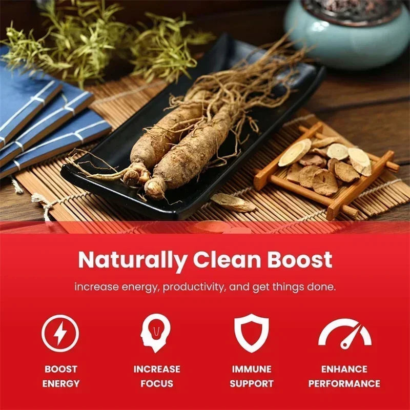 Korean Red Ginseng Supplement - Supports Brain Function and Immune Health, Boosts Energy Production, Relieves Stress, Non-GMO