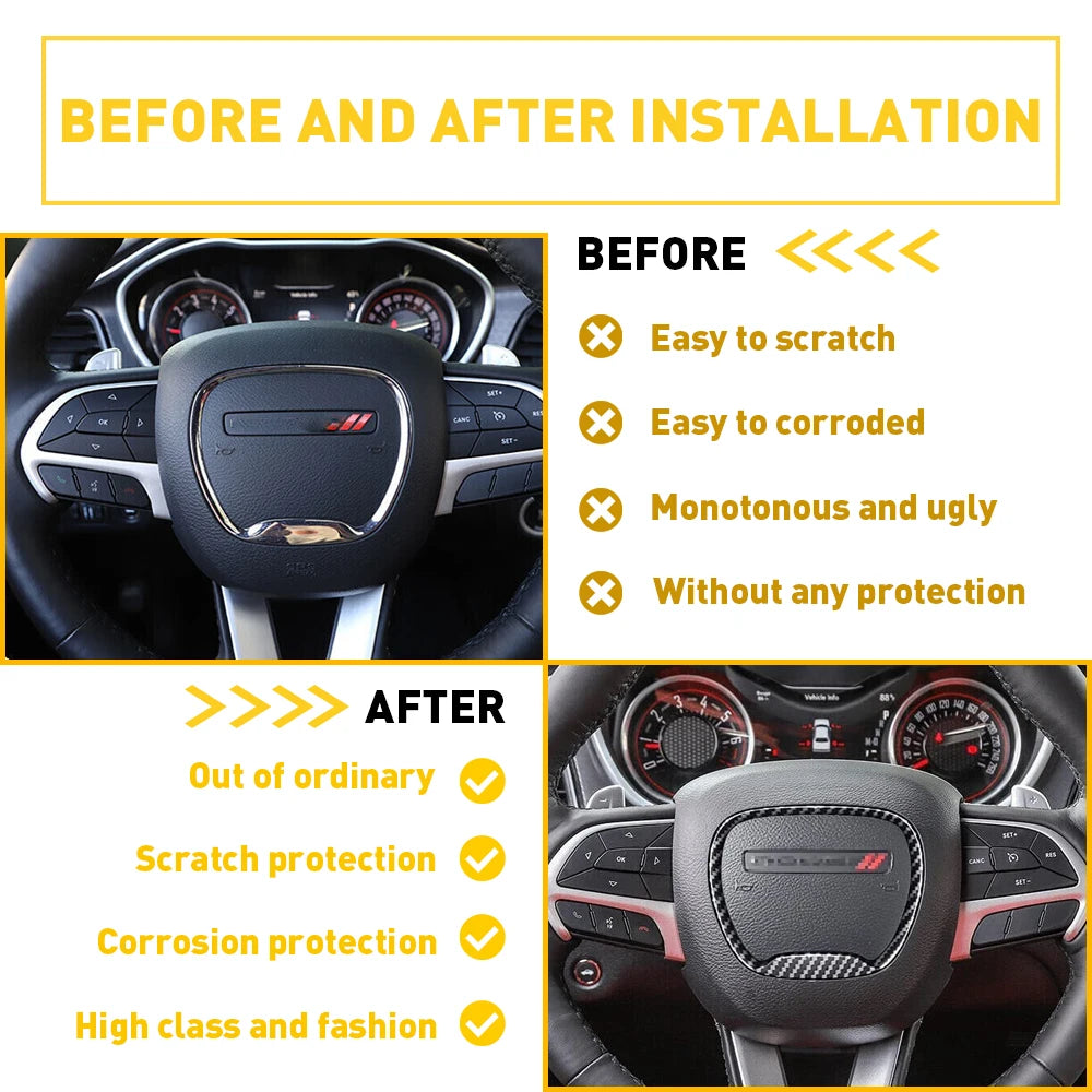 For Dodge Durango Charger Challenger 2015 2016 2017 2018 2019 2020 2021 2022 Car Accessories Stickers Steering Wheel Trim Cover