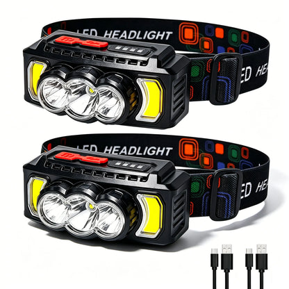 70g Ultra Light Headlamp 7 Modes XPE+LED+COB Red Light 0°-180° Adjustable Type-C Rechargeable Waterproof 2026 Upgrade
