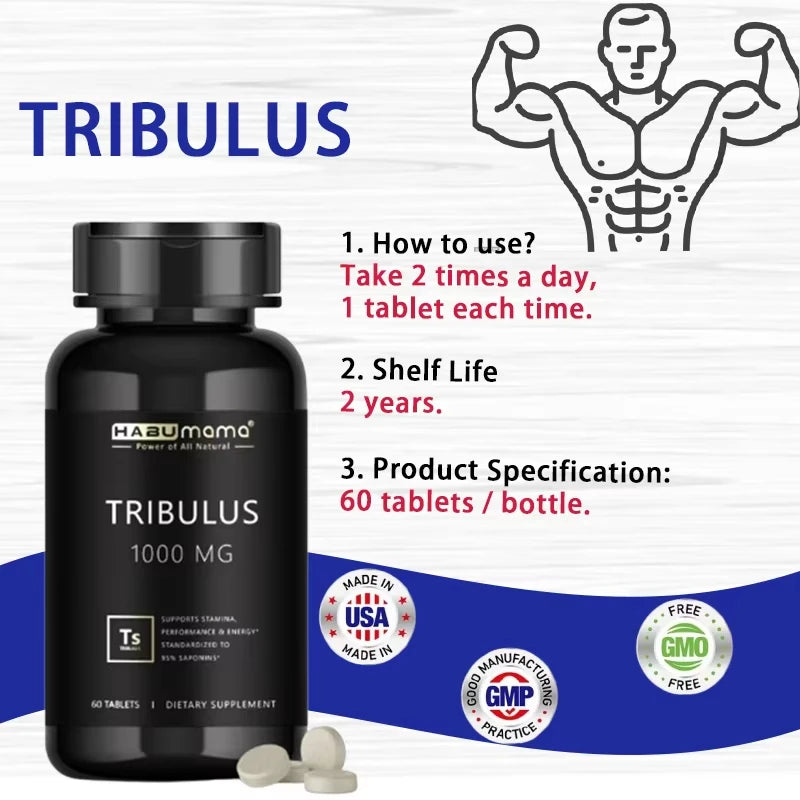 High Purity Tribulus Terrestris Pills, Male Enhancing Supplement,Boosts Energy ,Stamina & Fast Acting 60 tablets