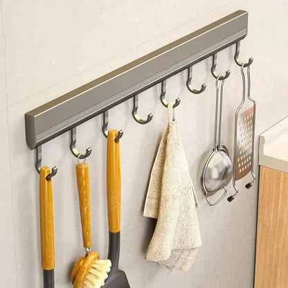 Kitchen Storage Rack Aluminum Alloy Hook Rack Wall Mounted Kitchen Utensil Storage Rack Bathroom Robe Towel Hanger
