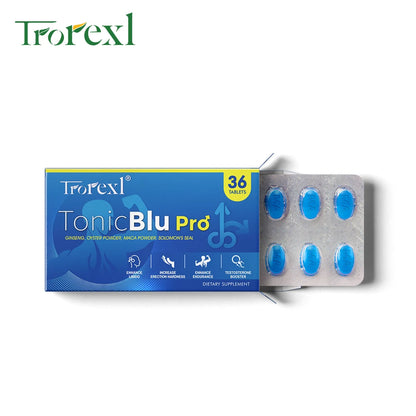 TonicBlu Pro Blue Tablets Male Enhancing Natural Oyster & Ginseng Pills Support Enhanced Vitality, Stamina & Energy, Drive