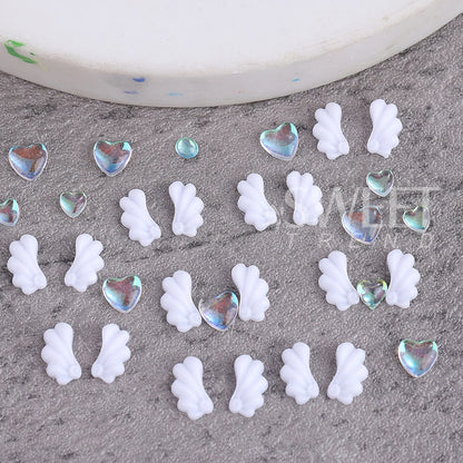 1 Box 3D Cute White Angel Wings Nail Art Charms Kawaii Love Heart Manicure Accessories Crystals Jewelry Part Nail Supplies Decor
