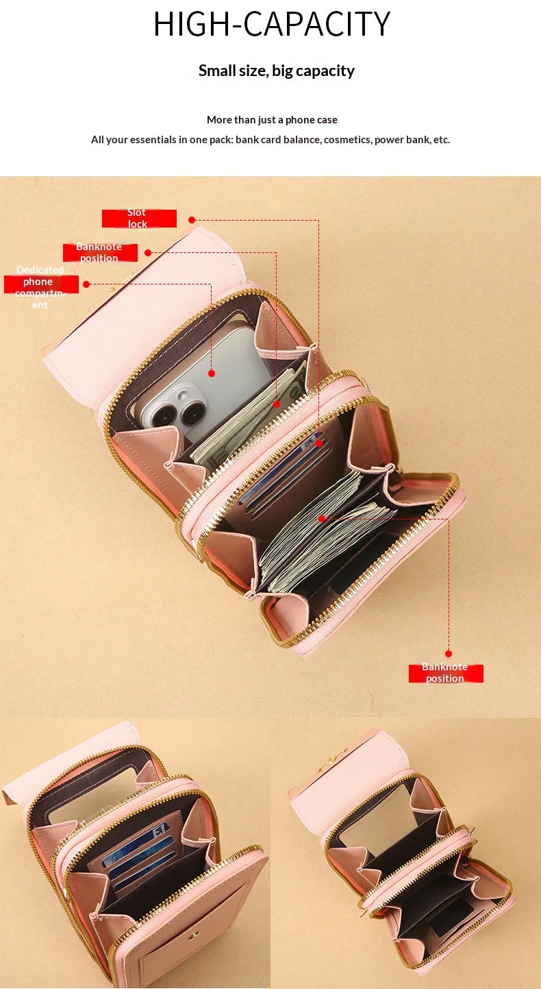 Homefish Women Touchscreen PU Leather Crossbody Mobile Phone Bag Multi Card Holder Mini Wallet For Daily Travel Outdoor Use