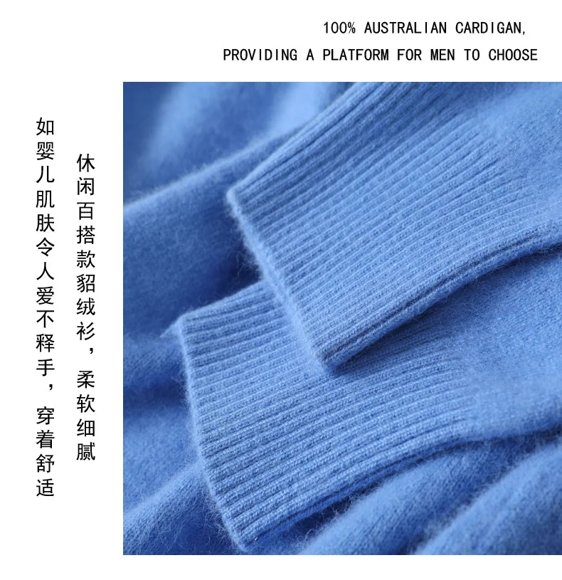 Men's 100% Pure Mink Cashmere Sweater O-Neck Pullovers Knit Sweater Autumn and Winter New Long Sleeve High-End Jumpers Mink Tops