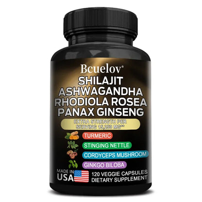8-in-1 Shilajit Pure Himalaya Capsules with Ashwagandha, Rhodiola, and Panax Ginseng To Support Brain, Joint, and Immune Health