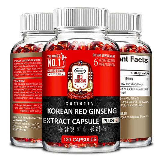 Korean Red Ginseng Supplement - Supports Brain Function and Immune Health, Boosts Energy Production, Relieves Stress, Non-GMO