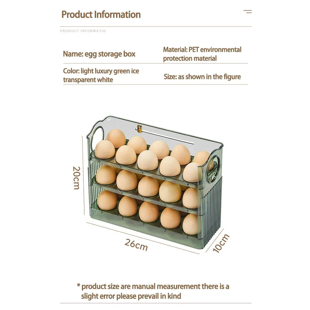 Kitchen Large Capacity Egg Fridge Storage Box - Portable Multi-Layer Egg Tray Organizer, Auto Opening/Closing Egg Holder