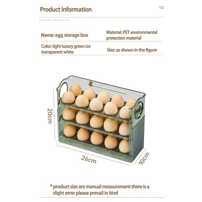Kitchen Large Capacity Egg Fridge Storage Box - Portable Multi-Layer Egg Tray Organizer, Auto Opening/Closing Egg Holder