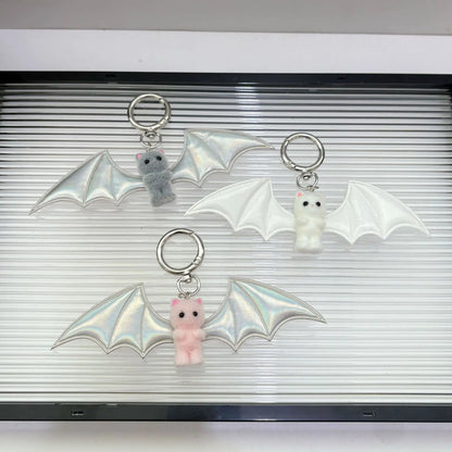 Cross border Sweet Cool Hot Girl Little Bear Wings KeychainBlack and WhiteBat BagPendant MobilePhoneHanger Halloween Accessories