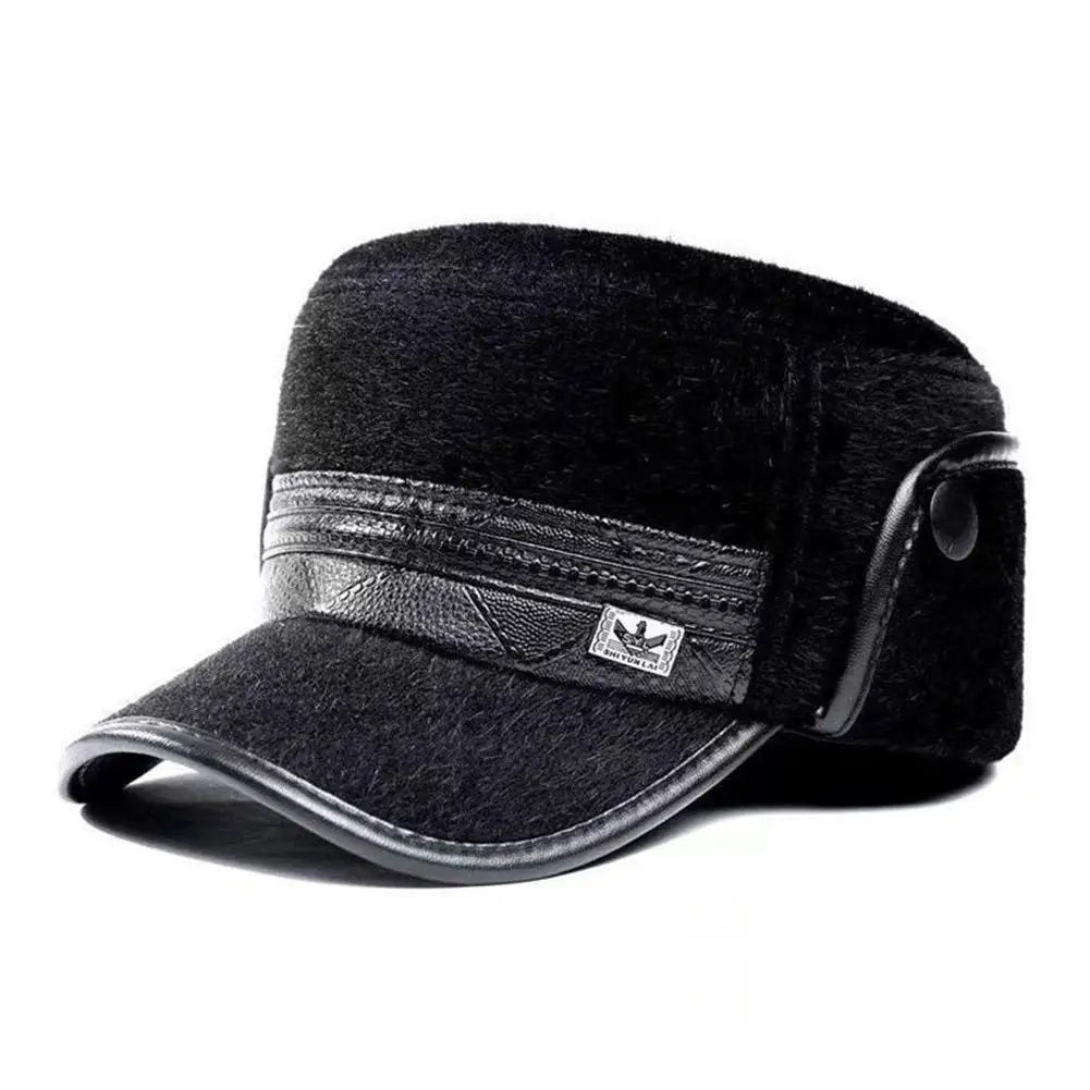 Leather Hat Winter Waterproof Thicken Earmuffs Warm Russian Ski Hat Windproof Cold Flat Cap For Elder Men Women Essential Winter