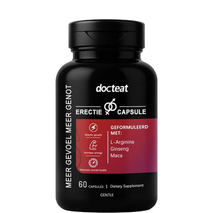 Docteat L-Arginine Ginseng Maca Capsules for Men, Energy Endurance Muscle Growth & Recovery Support, Gentle, 60 Capsules