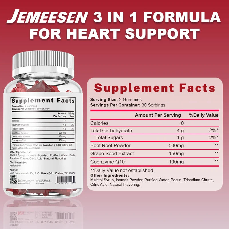Healthy Heart Supplement - with Beet Root Powder,Grape Seed Extract,Coenzyme Q10 - Blood Flow and Heart Health