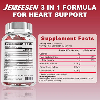 Healthy Heart Supplement - with Beet Root Powder,Grape Seed Extract,Coenzyme Q10 - Blood Flow and Heart Health